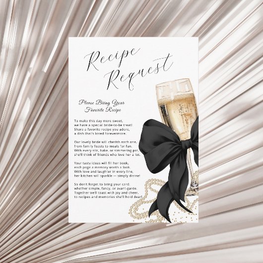 Pearls & Prosecco Bridal Recipe Black Bow Informatiekaartje