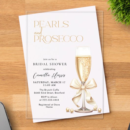 Pearls & Prosecco Bridal Shower Acryl Uitnodigingen
