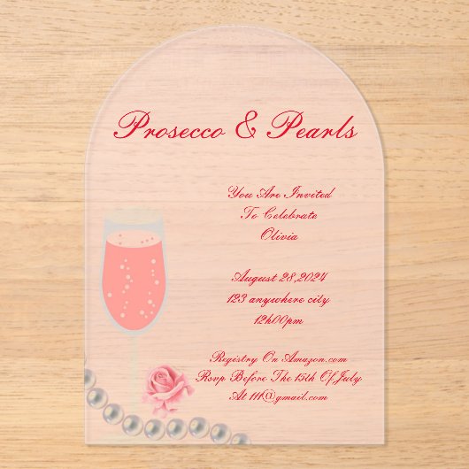 PEARLS & PROSECCO FÊTE DES MARIÉES INVITATION ROSE (Recto)
