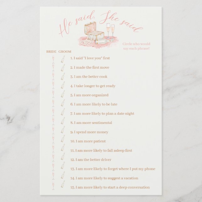 Pearls & Prosecco He Said She Said Bridal Games (Voorkant)