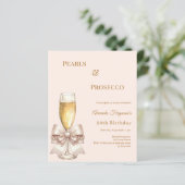 Pearls Prosecco ivory bow birthday invitation (Staand voorkant)