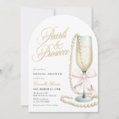 Pearls & Prosecco Pink Bow Bridal Shower Kaart (Voorkant)