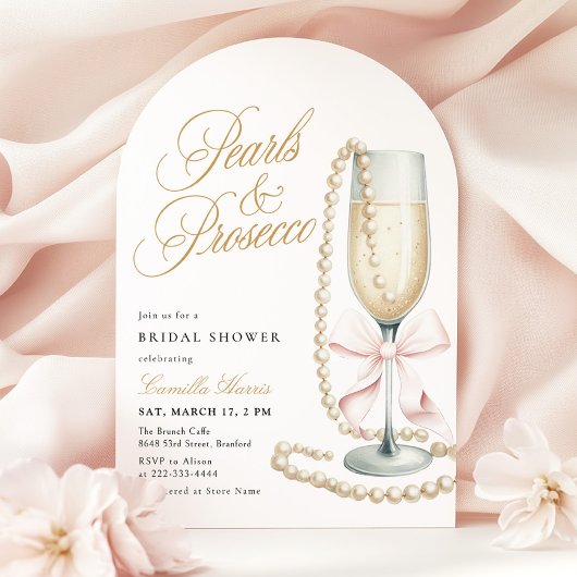 Pearls & Prosecco Pink Bow Bridal Shower Kaart