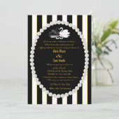 Pearls & Swans Black Striped Weddenschap Kaart (Staand voorkant)