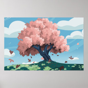 Pearl's Tree: gestileerde kersenbloesem landschap Poster