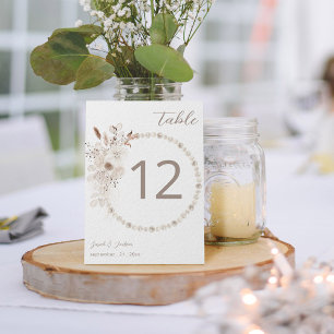 Pearls & White Floral Beige 2 Tabel Nummer Kaart