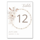Pearls & White Floral Beige 2 Tabel Nummer Kaart (Achterkant)