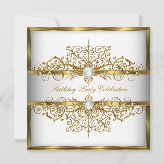 Pearls White Gold Elegant Birthday Party 2 Kaart (Voorkant)
