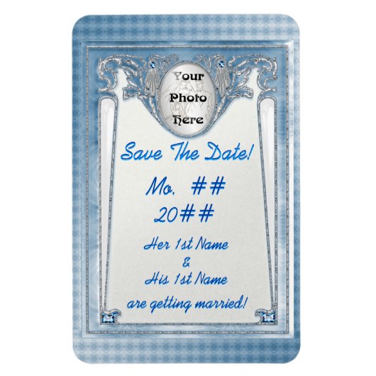 Pearly Blue Save The Date Personalized Photo Magneet (Verticaal)