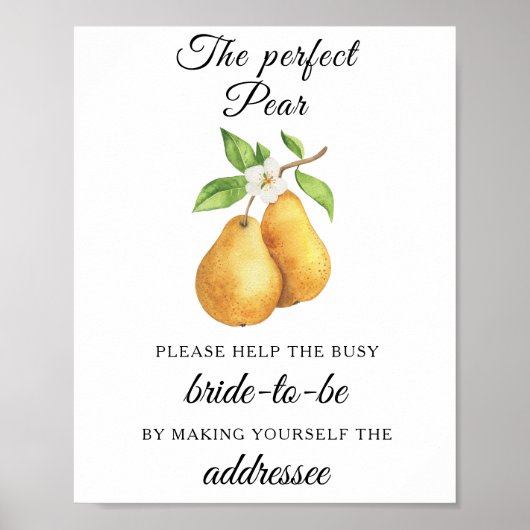 Pears bridal shower Help the busy bride Address Poster (Voorkant)