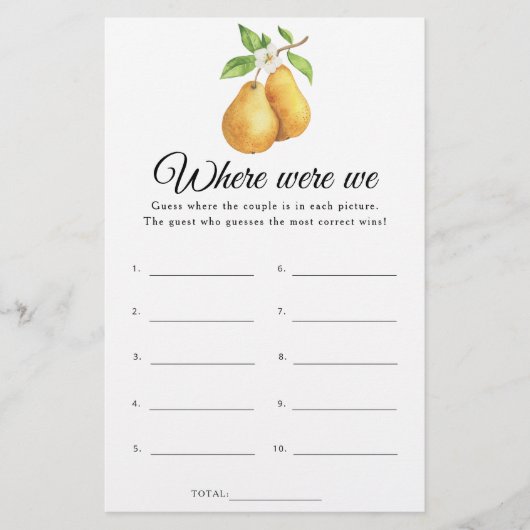 Pears Bridal shower Where were we game (Voorkant)