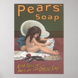 Pears Soap Girl Washing Cat Poster