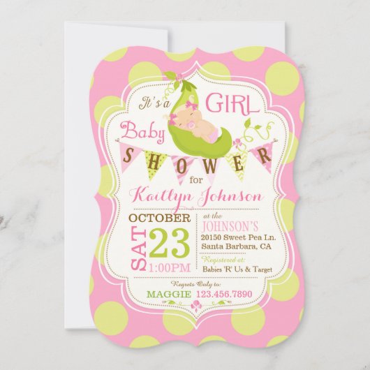 Peas dans une Pod Girl Baby shower Invitation (Devant)