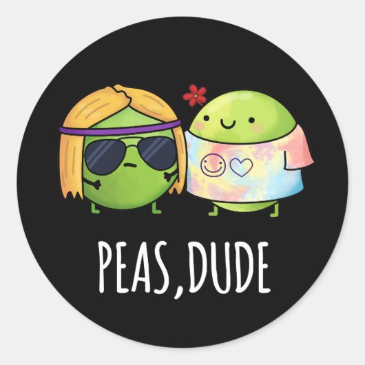 Peas Guy Funny Hippie Pea Pun Dark BG Ronde Sticker (Voorkant)