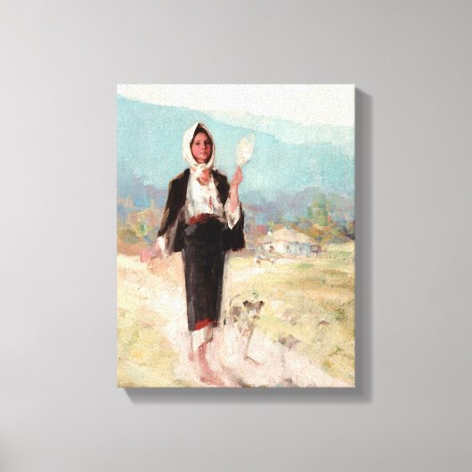 Peasant Woman met Distaff van Nicolae Grigorescu Canvas Afdruk (Voorkant)