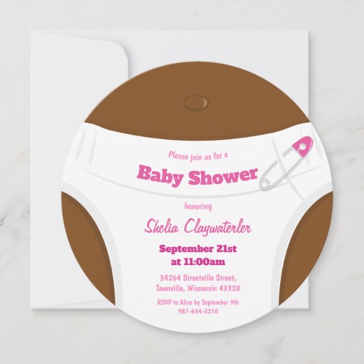 Peau Brown et couche rose| Invitation Baby shower (Devant)