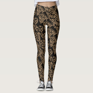 Peau léopard Imprimer leggings noirs et Brown