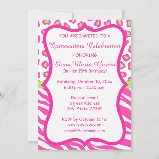 Peau léopard rose Zebra Quinceañera Invitation (Dos)
