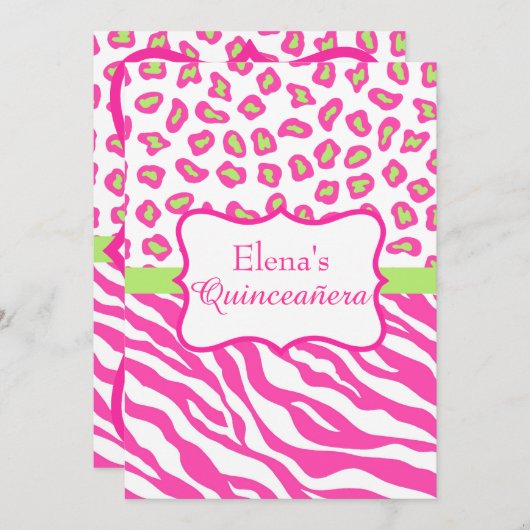 Peau léopard rose Zebra Quinceañera Invitation (Devant / Derrière)