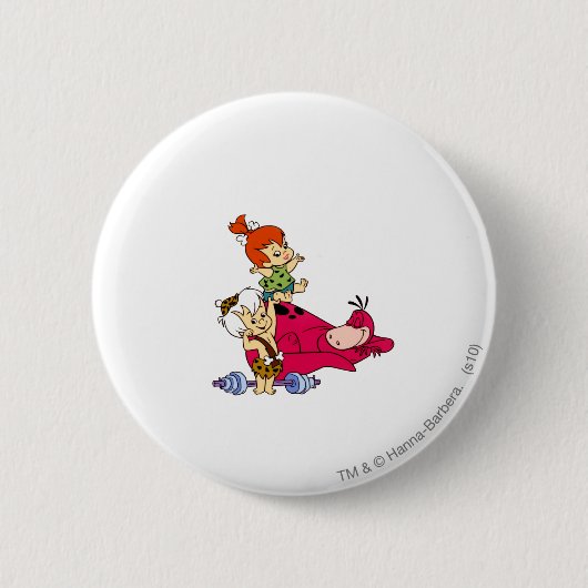 PEBBLES™ en Bam Bam en Dino Playtime Ronde Button 5,7 Cm (Voorkant)