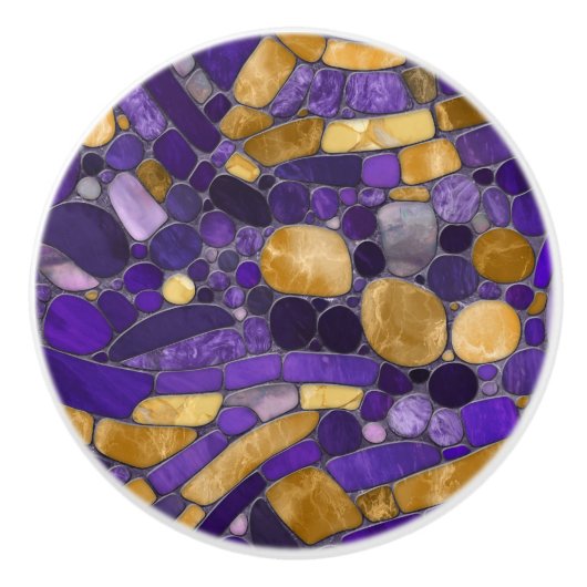 Pebbles Mozaïek Kunst - Amethist en Goud Keramische Knop (Voorkant)