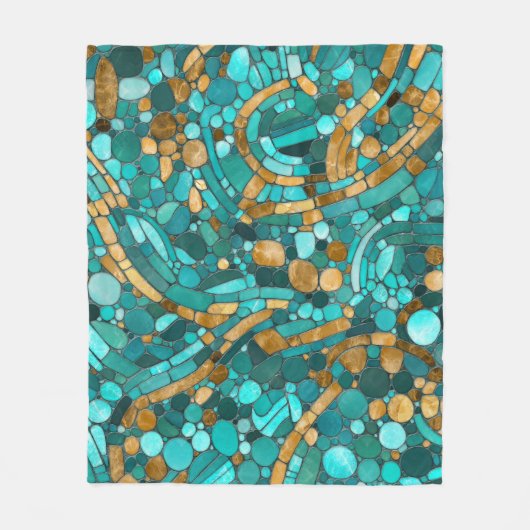 Pebbles Mozaïek Kunst - Smaragd en Goud Fleece Deken (Voorkant)