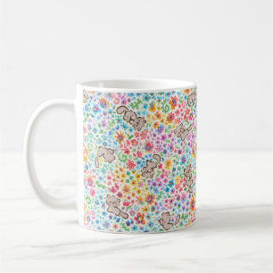 Pebble's Whimsical Garden Grijze Kat & Fel Bloemen Koffiemok