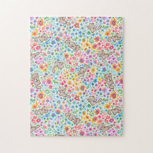 Pebble's Whimsical Garden Grijze Kat & Helder Bloe Legpuzzel
