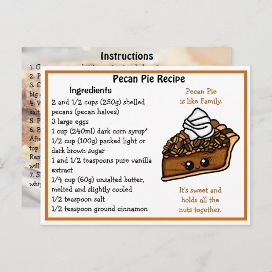Pecan Pie Recette Carte (Devant / Derrière)