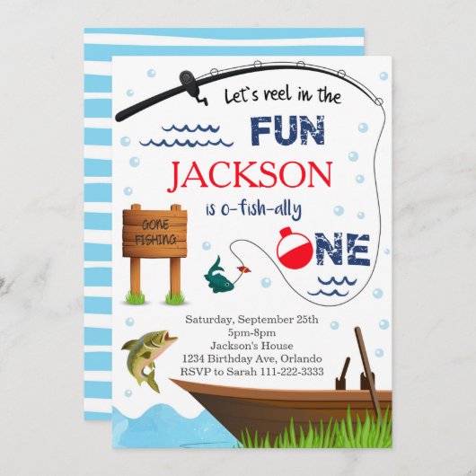 Pêche 1er anniversaire O-Fish-Ally Un Invitation (Devant / Derrière)