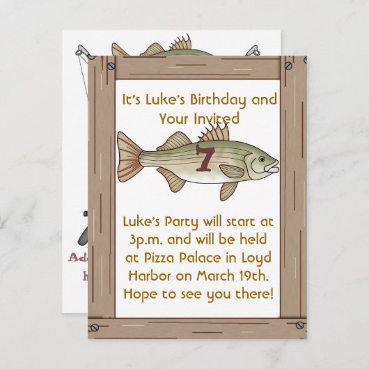 Pêche 7e anniversaire fête garçons Invitation (Devant / Derrière)
