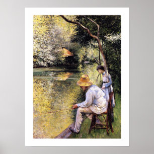 "Pêche à la ligne" door Gustave Caillebotte Poster