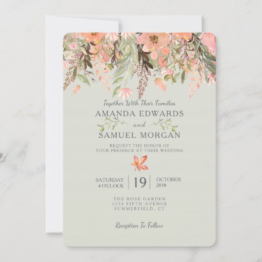 Pêche à l'aquarelle automnale et Faire-part de mar (Devant)