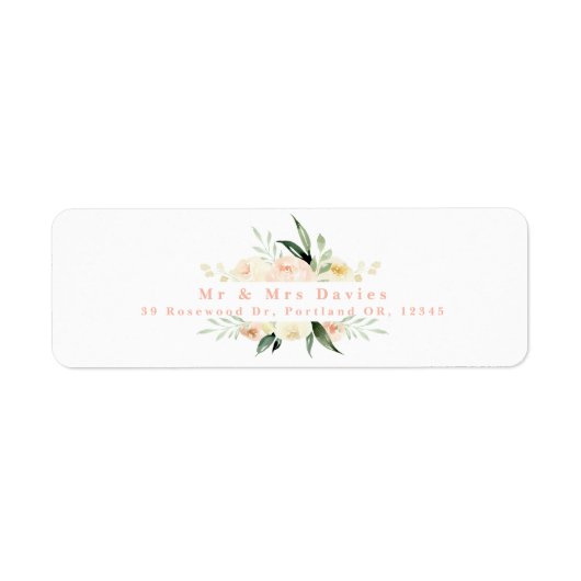 Pêche à l'aquarelle et étiquette de adresse floral (Devant)