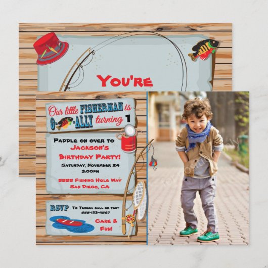 Pêche Anniversaire Fête Boy Invitation (Devant / Derrière)