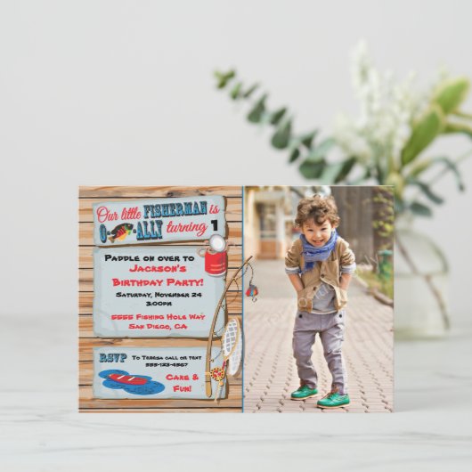 Pêche Anniversaire Fête Boy Invitation (Debout devant)