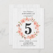 Pêche au bois blanc Floral Invitation de fête d'an (Devant / Derrière)