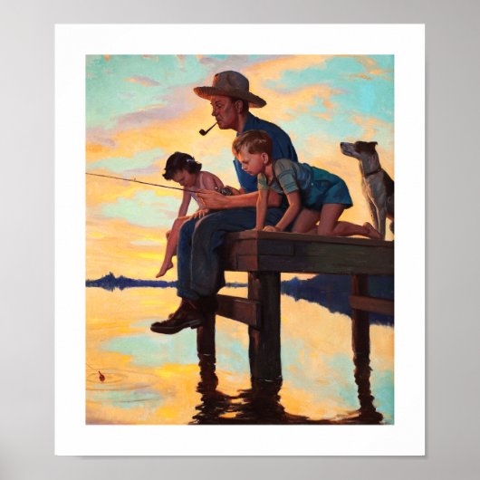 Pêche avec papa. Impression d'art vintage (Devant)