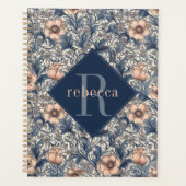 Pêche Bleu Floral William Morris Élégant Monogramm (Devant)