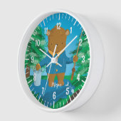 Pêche Brown Ours Kid Horloge murale (Angle)