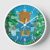 Pêche Brown Ours Kid Horloge murale (Recto)