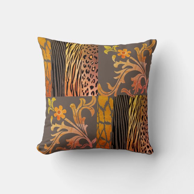 Pêche chic et Brown animal imprimé coussin (Recto)