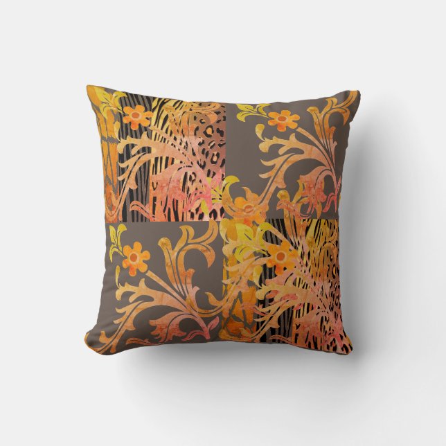Pêche chic et Brown animal imprimé coussin (Recto)