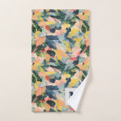 Pêche contemporaine et bleu Abstrait Floral (Serviette à main)