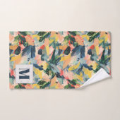 Pêche contemporaine et bleu Abstrait Floral (Serviette à main)