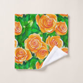 Pêche / Corail Orange Aquarelle Roses (Gant de toilette)
