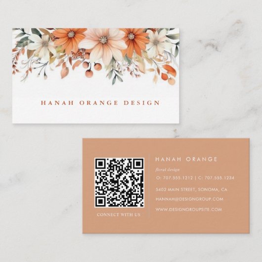 Pêche d'automne | Code QR Carte de visite Fleurie (Devant / Derrière)