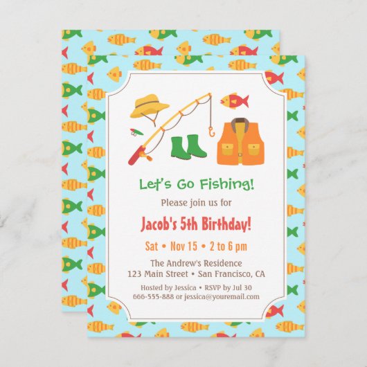 Pêche en couleurs Invitations à la fête d'annivers (Devant / Derrière)