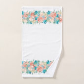 Pêche et aquarelle Aqua Floral sur blanc (Serviette à main)