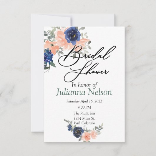 Pêche et bleu aquarelle invitation à la floraison (Devant)